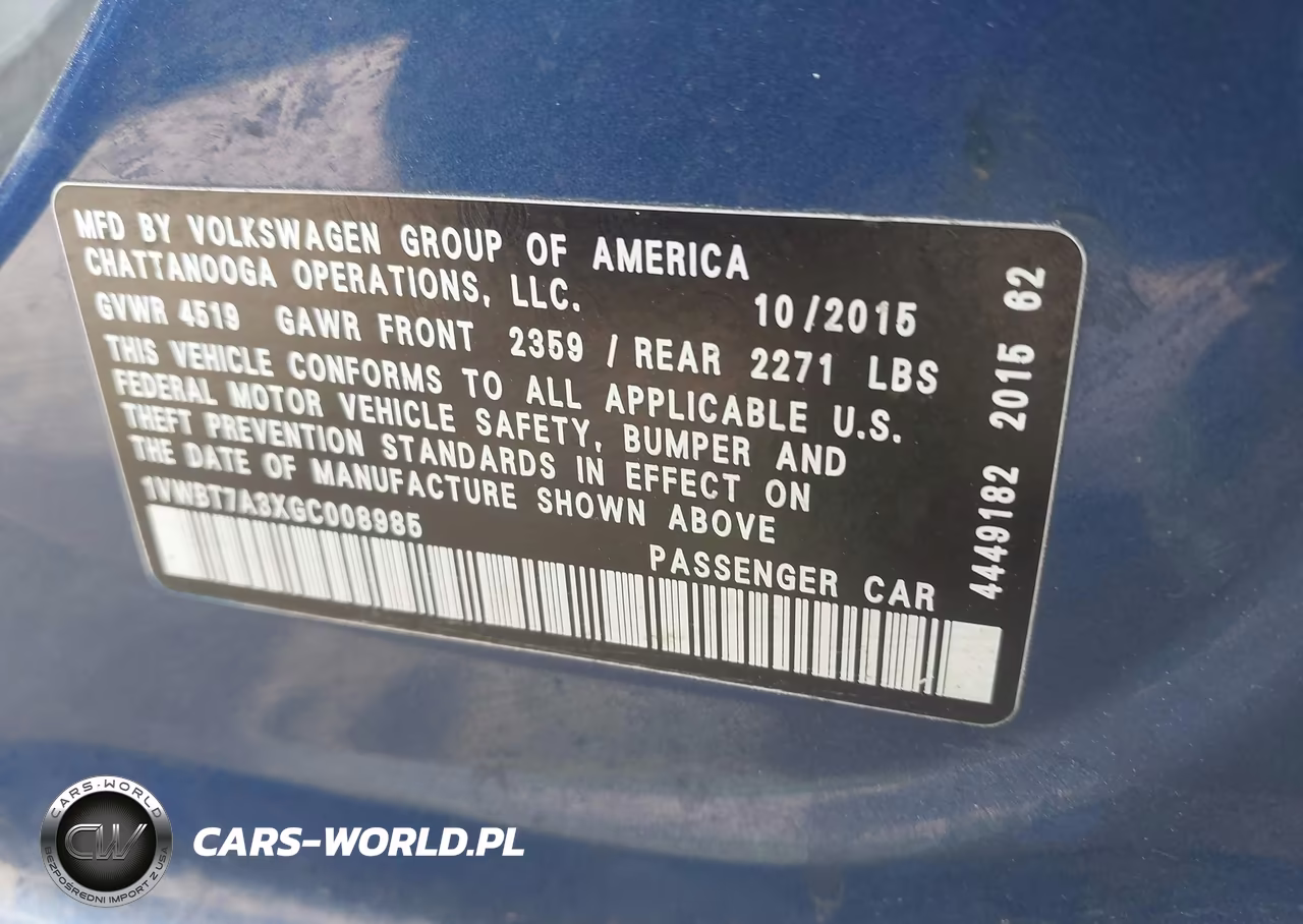 2016 Volkswagen Passat 1.8T Se VIN:1VWBT7A3XGC008985 - 9