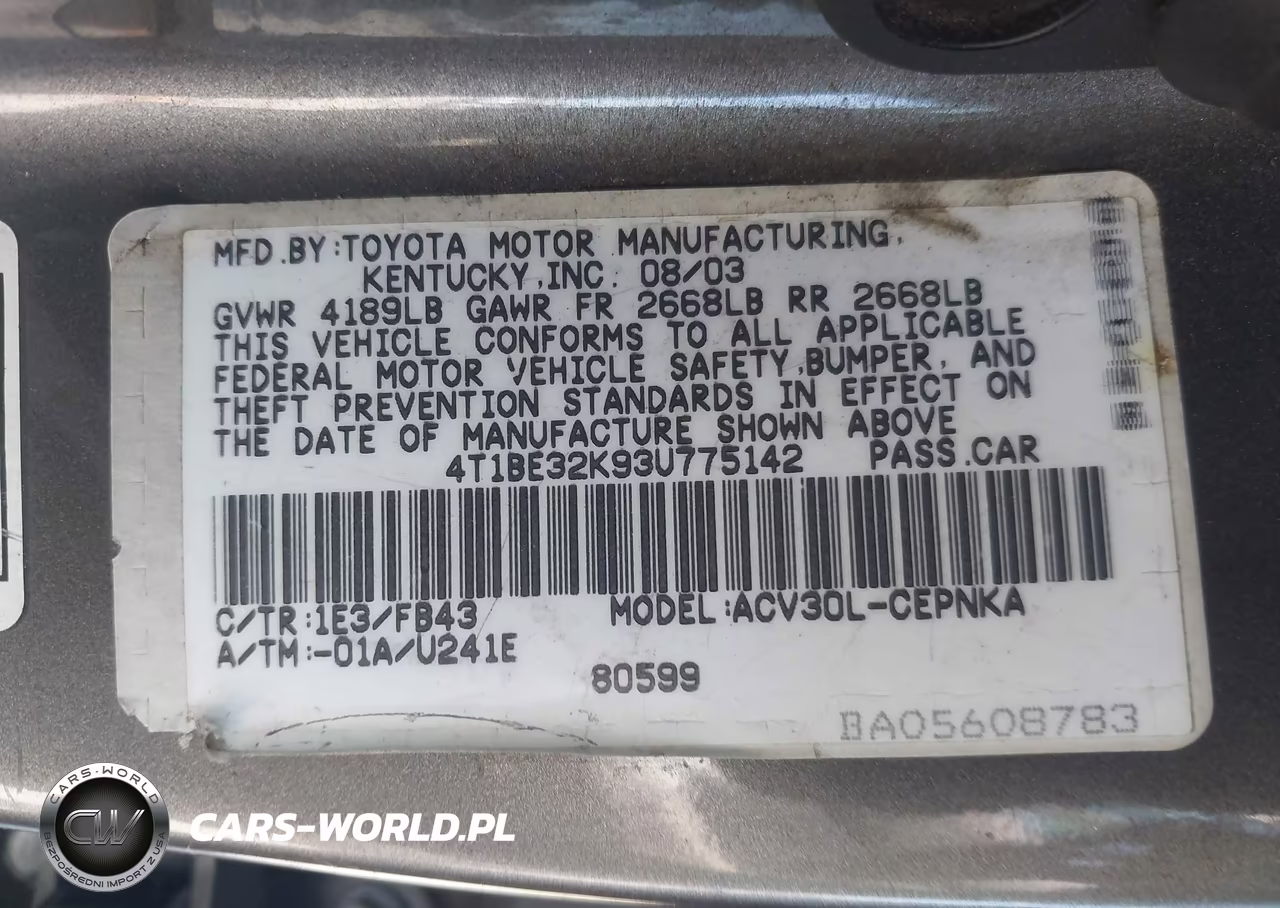 2003 Toyota Camry Le VIN:4T1BE32K93U775142 - 9
