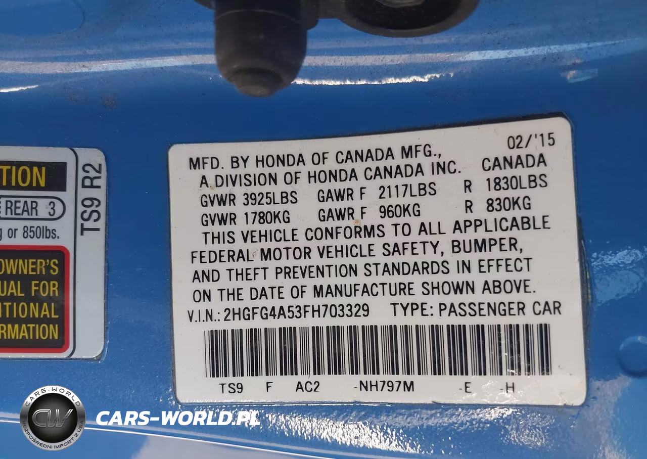 2015 Honda Civic Si VIN:2HGFG4A53FH703329 - 9