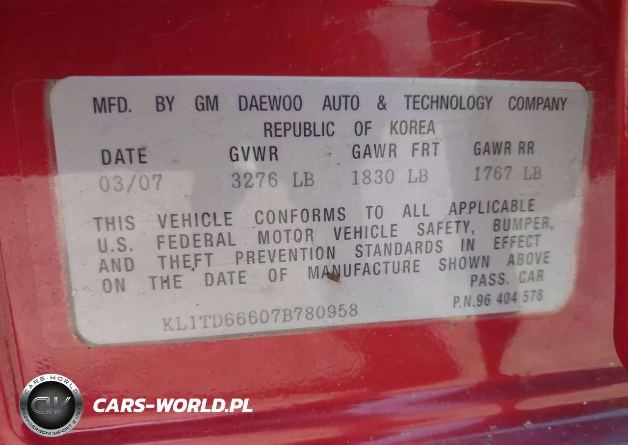2007 Chevrolet Aveo Ls VIN:KL1TD66607B780958 - 9