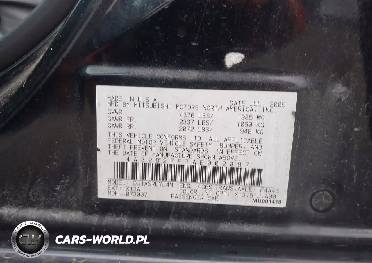 2010 Mitsubishi Galant Fe VIN:4A32B2FF7AE002887 - 9