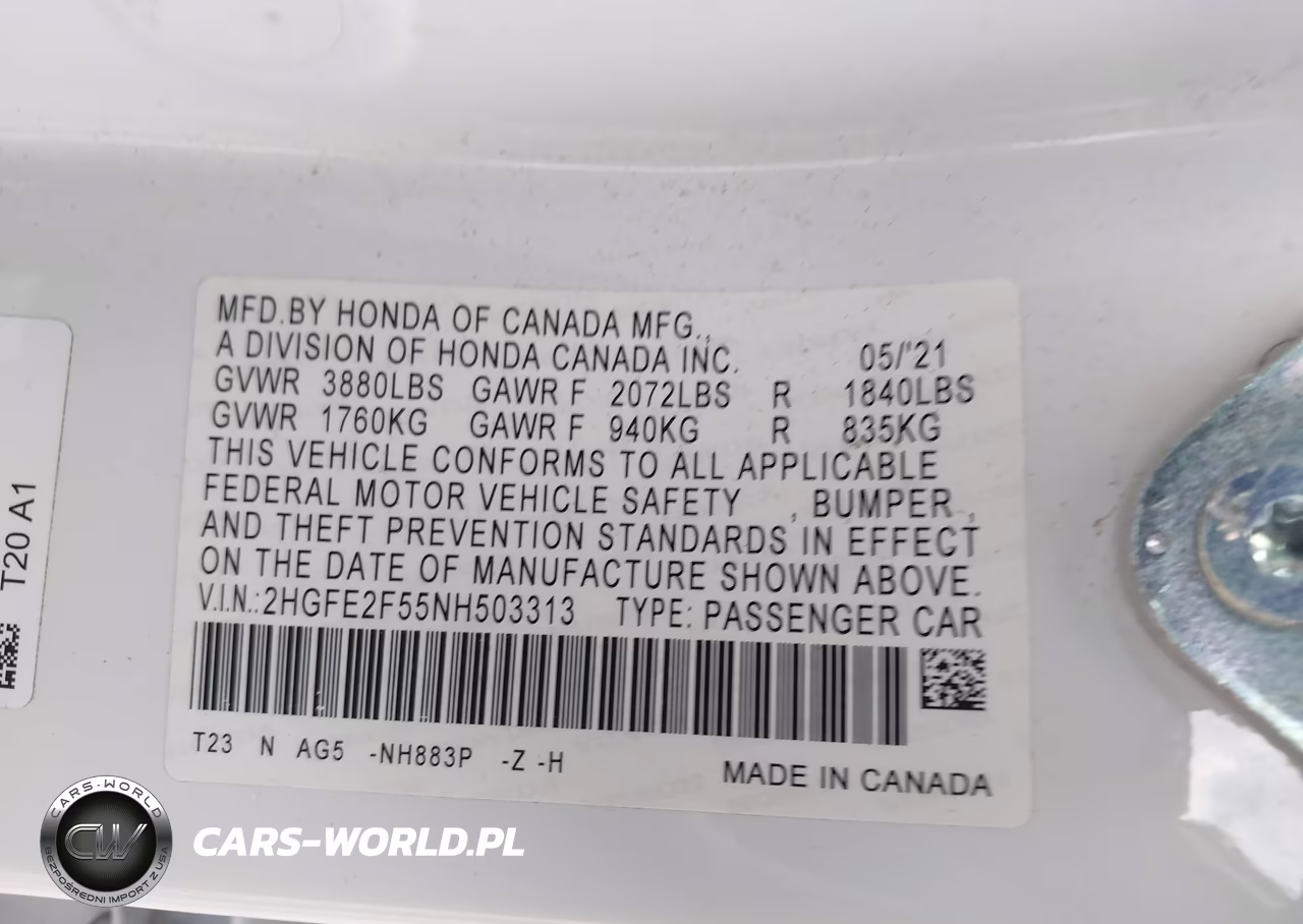 2022 Honda Civic Sport VIN:2HGFE2F55NH503313 - 9