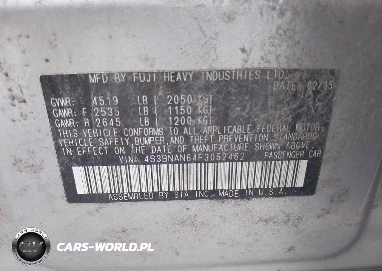 2015 Subaru Legacy 2.5I Limited VIN:4S3BNAN64F3052462 - 9