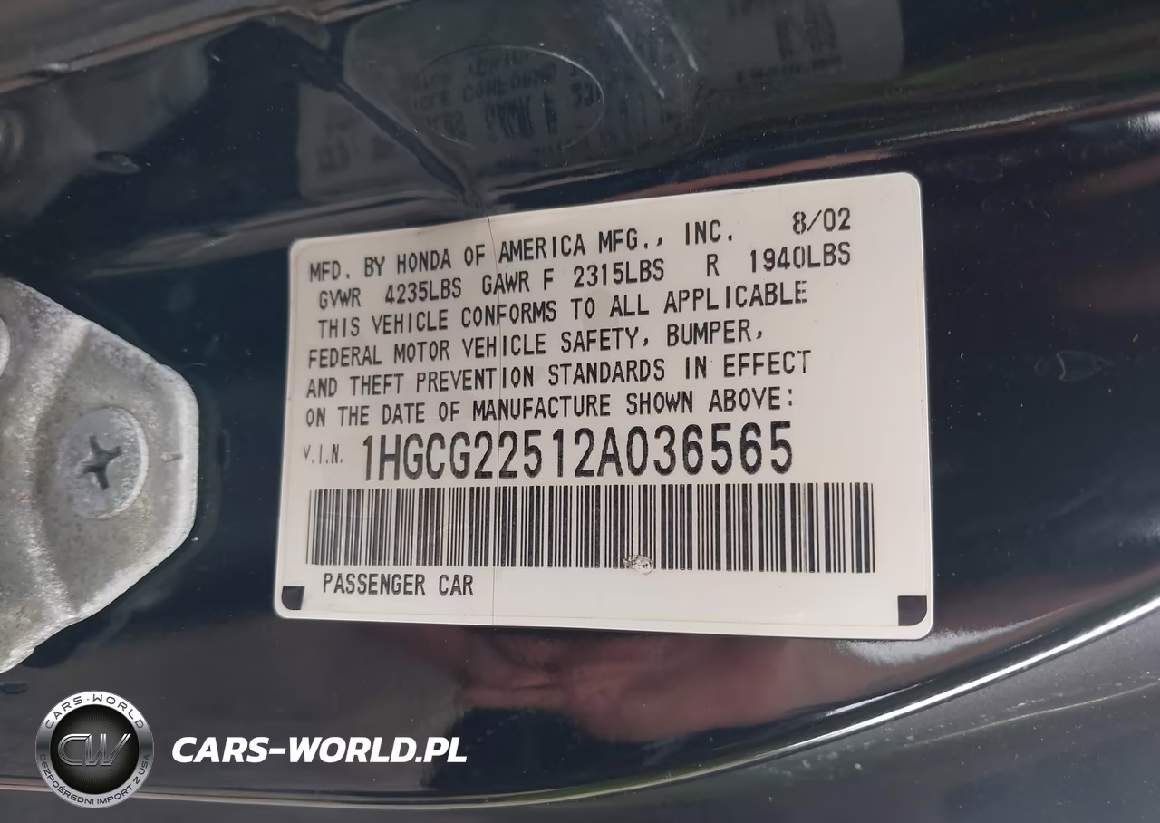 2002 Honda Accord 3.0 Ex VIN:1HGCG22512A036565 - 9
