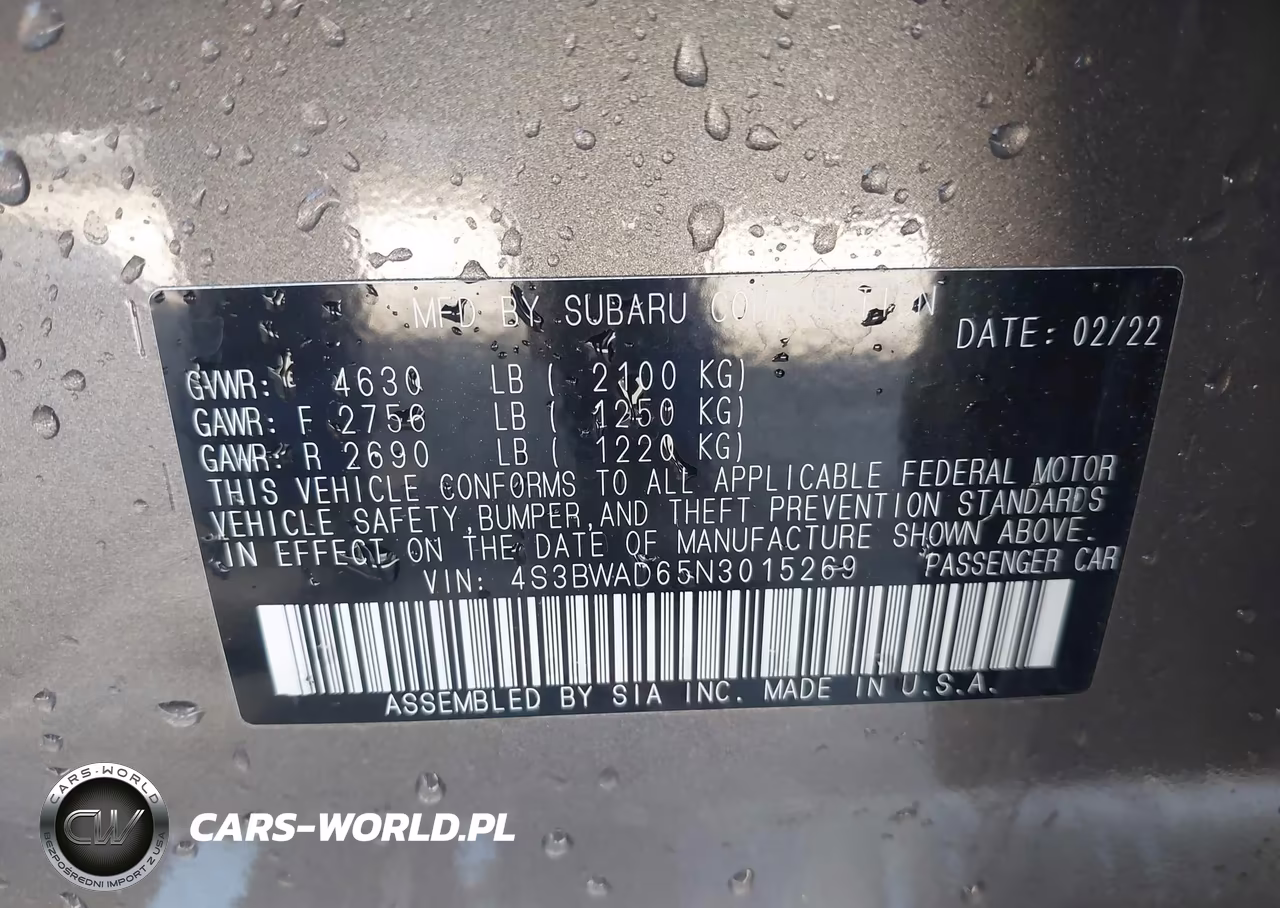 2022 Subaru Legacy Premium VIN:4S3BWAD65N3015269 - 9