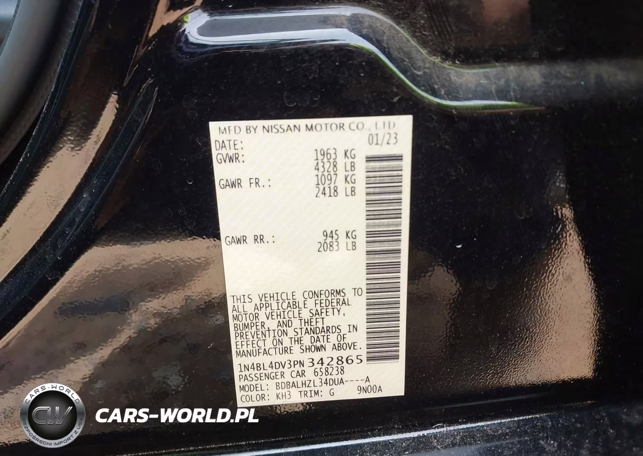 2023 Nissan Altima Sv Fwd VIN:1N4BL4DV3PN342865 - 9