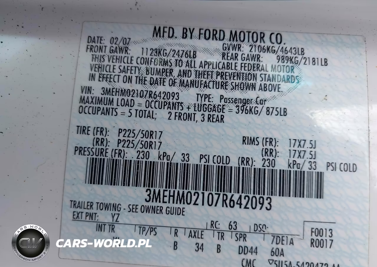 2007 Mercury Milan V6 Premier VIN:3MEHM02107R642093 - 9