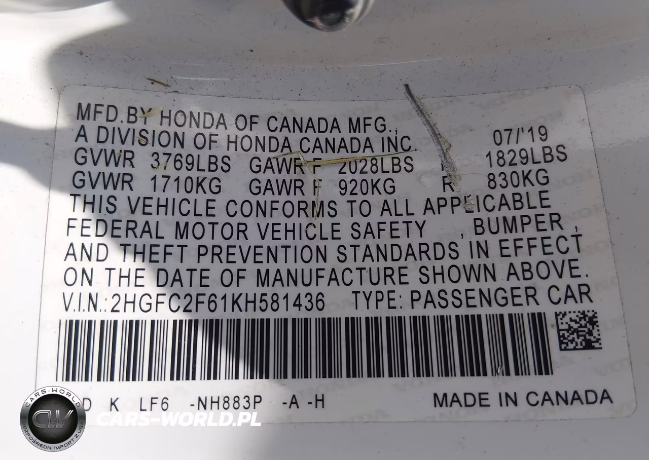 2019 Honda Civic Lx VIN:2HGFC2F61KH581436 - 9