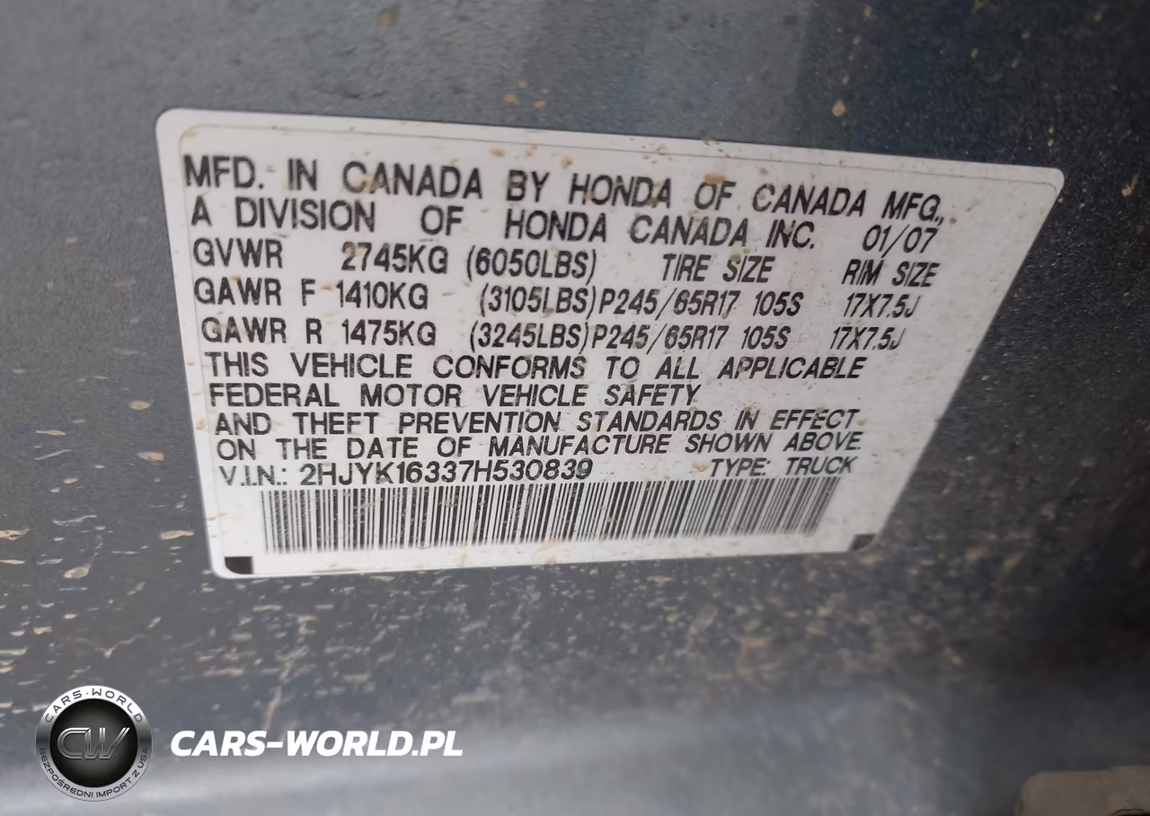 2007 Honda Ridgeline Rtx VIN:2HJYK16337H530839 - 9