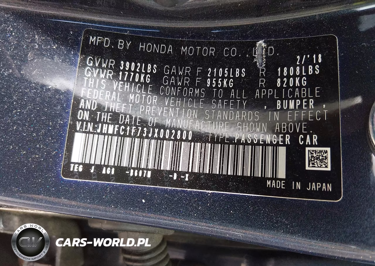2018 Honda Civic Ex-L VIN:JHMFC1F73JX002800 - 9