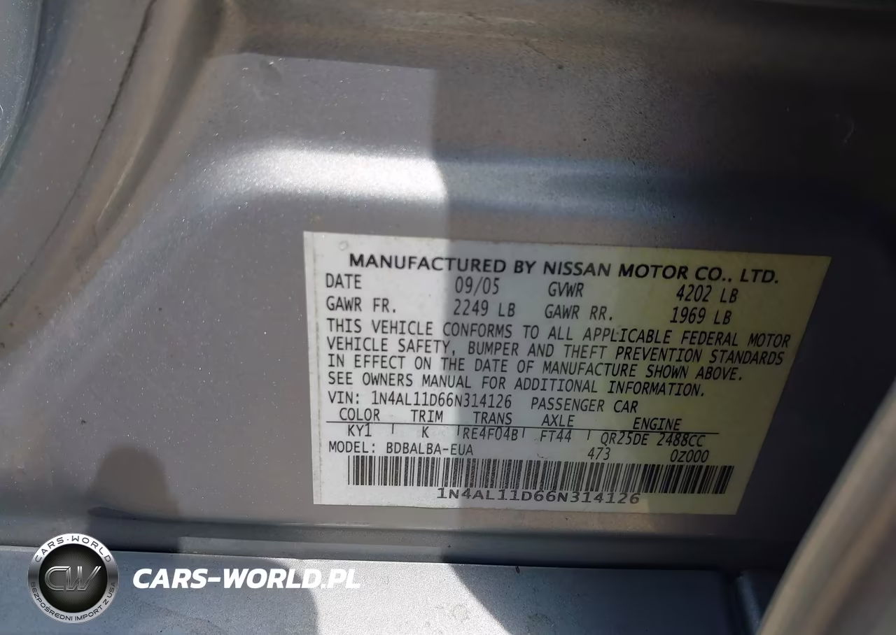 2006 Nissan Altima 2.5 S VIN:1N4AL11D66N314126 - 9