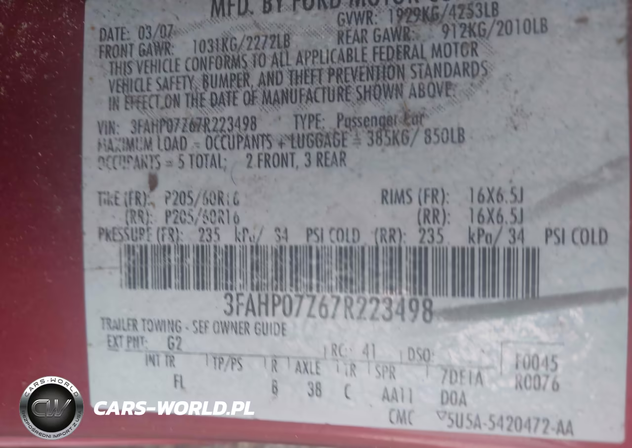 2007 Ford Fusion Se VIN:3FAHP07Z67R223498 - 9