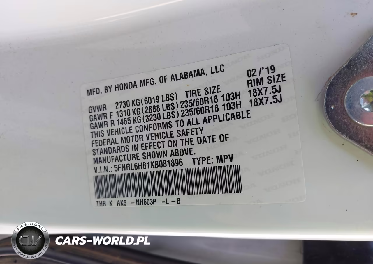 2019 Honda Odyssey Touring VIN:5FNRL6H81KB081896 - 9