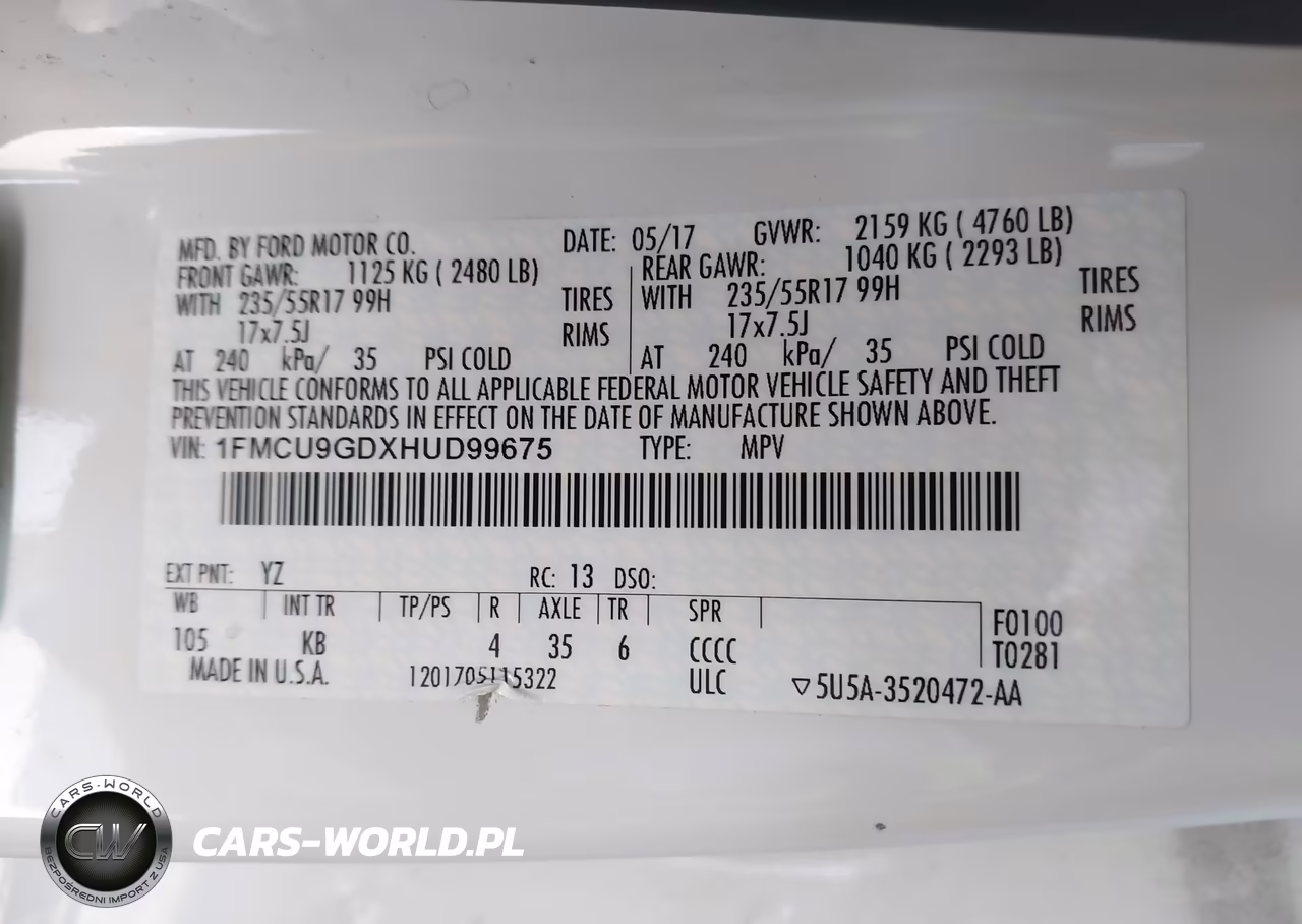 2017 Ford Escape Se VIN:1FMCU9GDXHUD99675 - 9