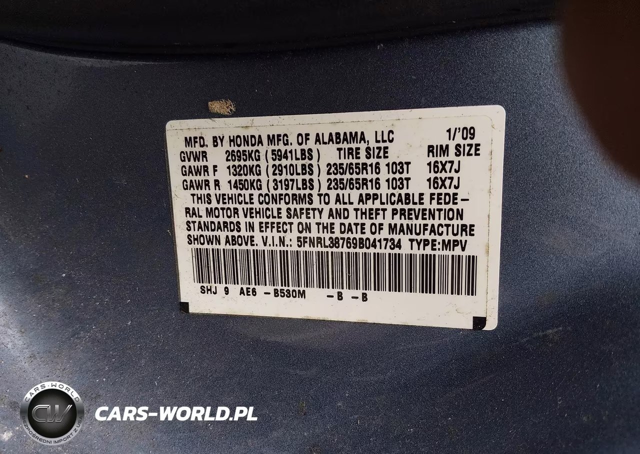 2009 Honda Odyssey Ex-L VIN:5FNRL38769B041734 - 9