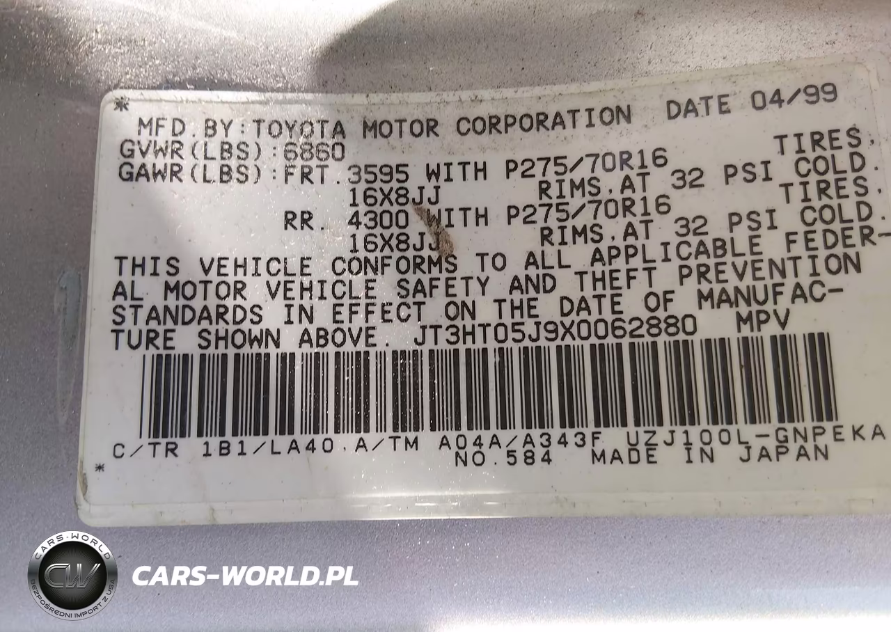 1999 Toyota Land Cruiser VIN:JT3HT05J9X0062880 - 9