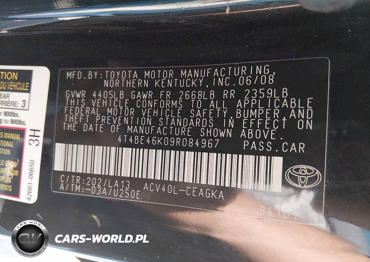 2009 Toyota Camry Xle VIN:4T4BE46K09R084967 - 9