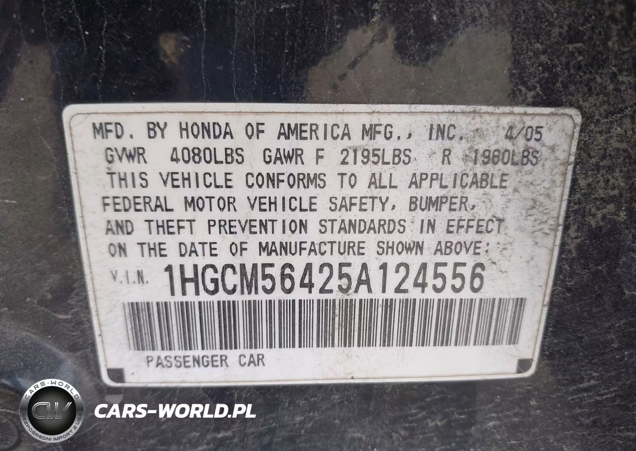 2005 Honda Accord 2.4 Lx VIN:1HGCM56425A124556 - 9