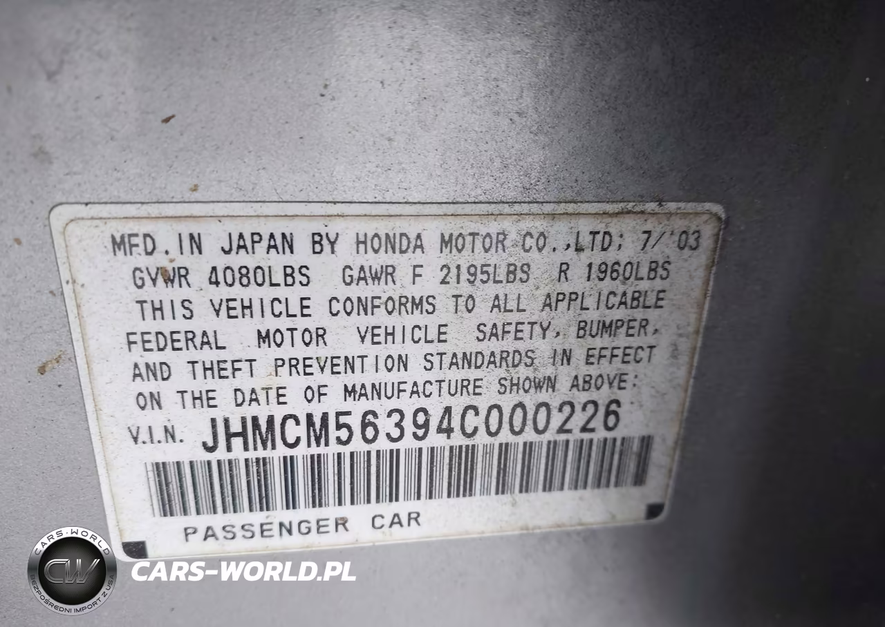 2004 Honda Accord 2.4 Lx VIN:JHMCM56394C000226 - 9