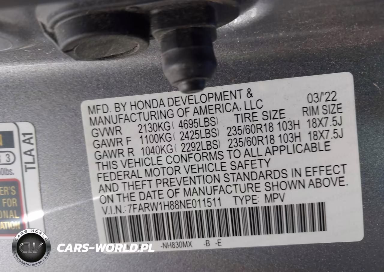 2022 Honda Cr-V 2Wd Ex-L VIN:7FARW1H88NE011511 - 9