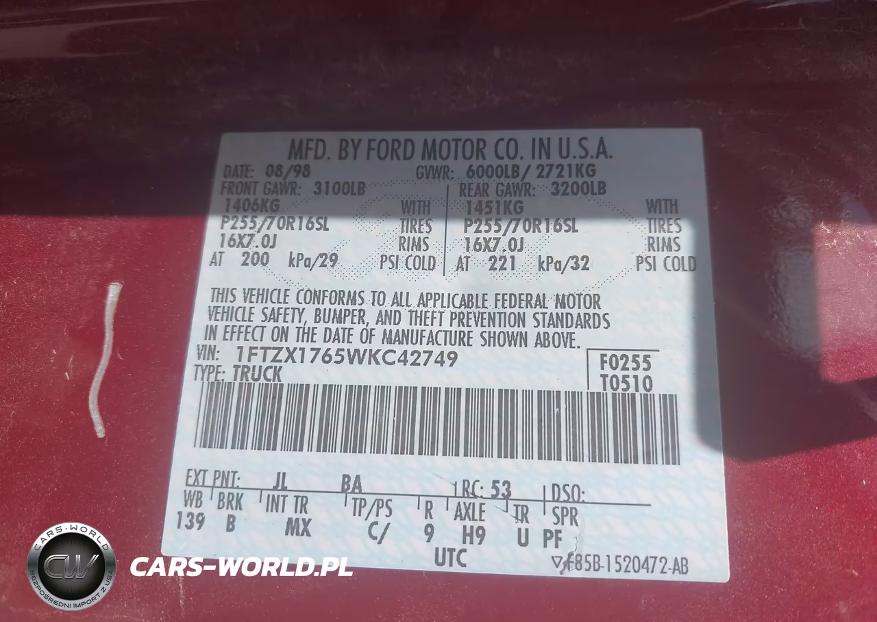 1998 Ford F-150 Lariat-Standard-Xl-Xlt VIN:1FTZX1765WKC42749 - 9