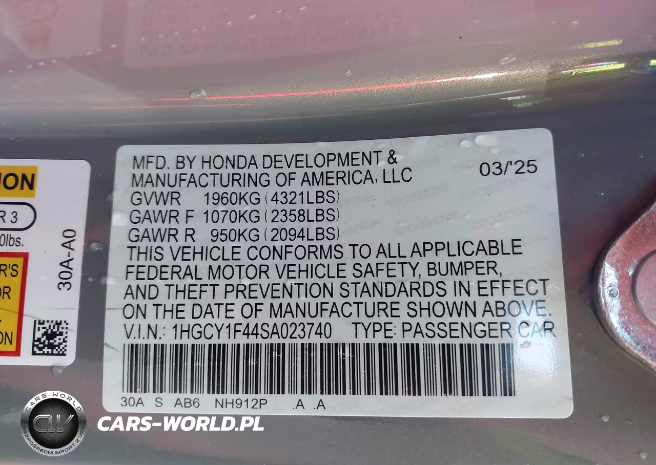 2025 Honda Accord Se VIN:1HGCY1F44SA023740 - 9
