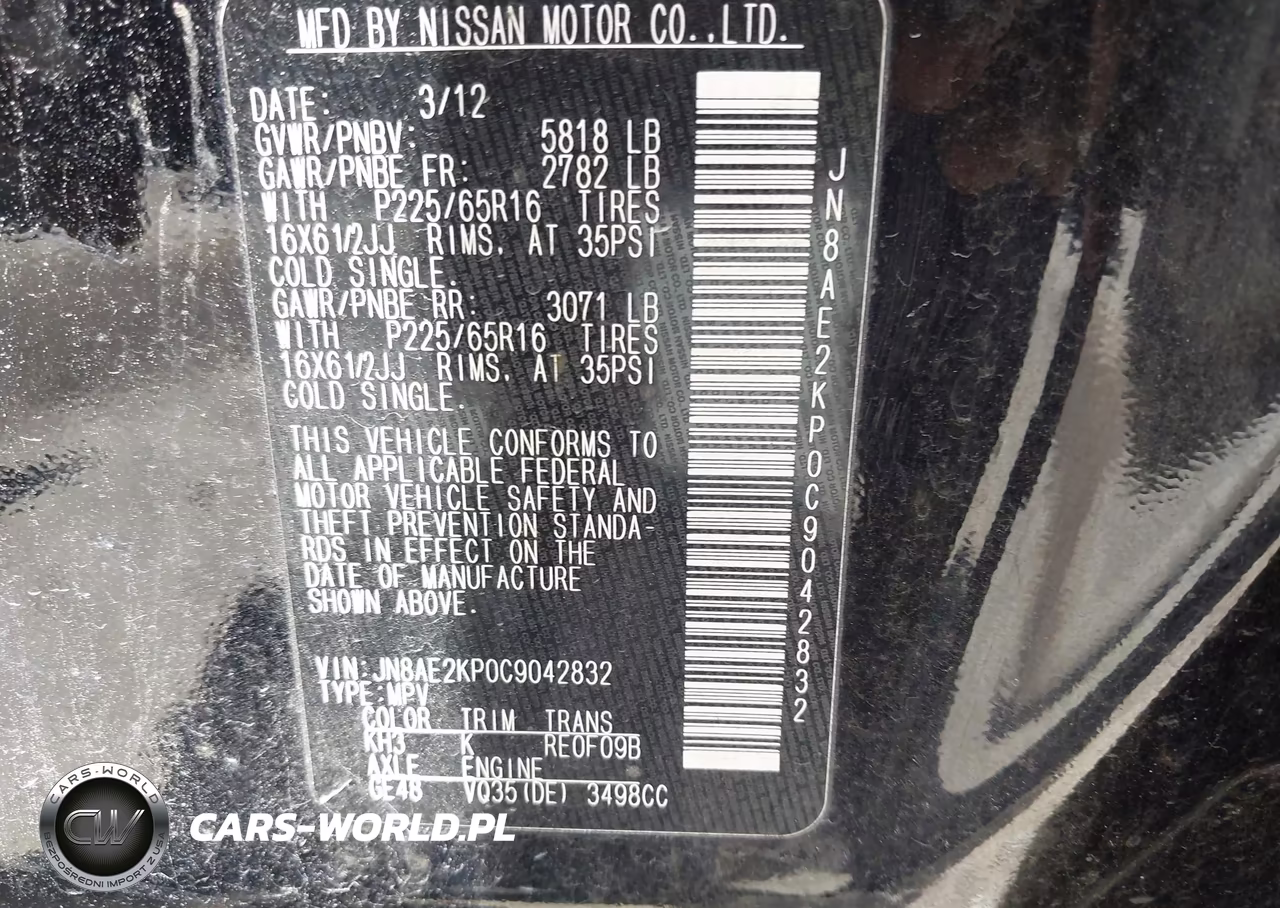 2012 Nissan Quest 3.5 S VIN:JN8AE2KP0C9042832 - 9