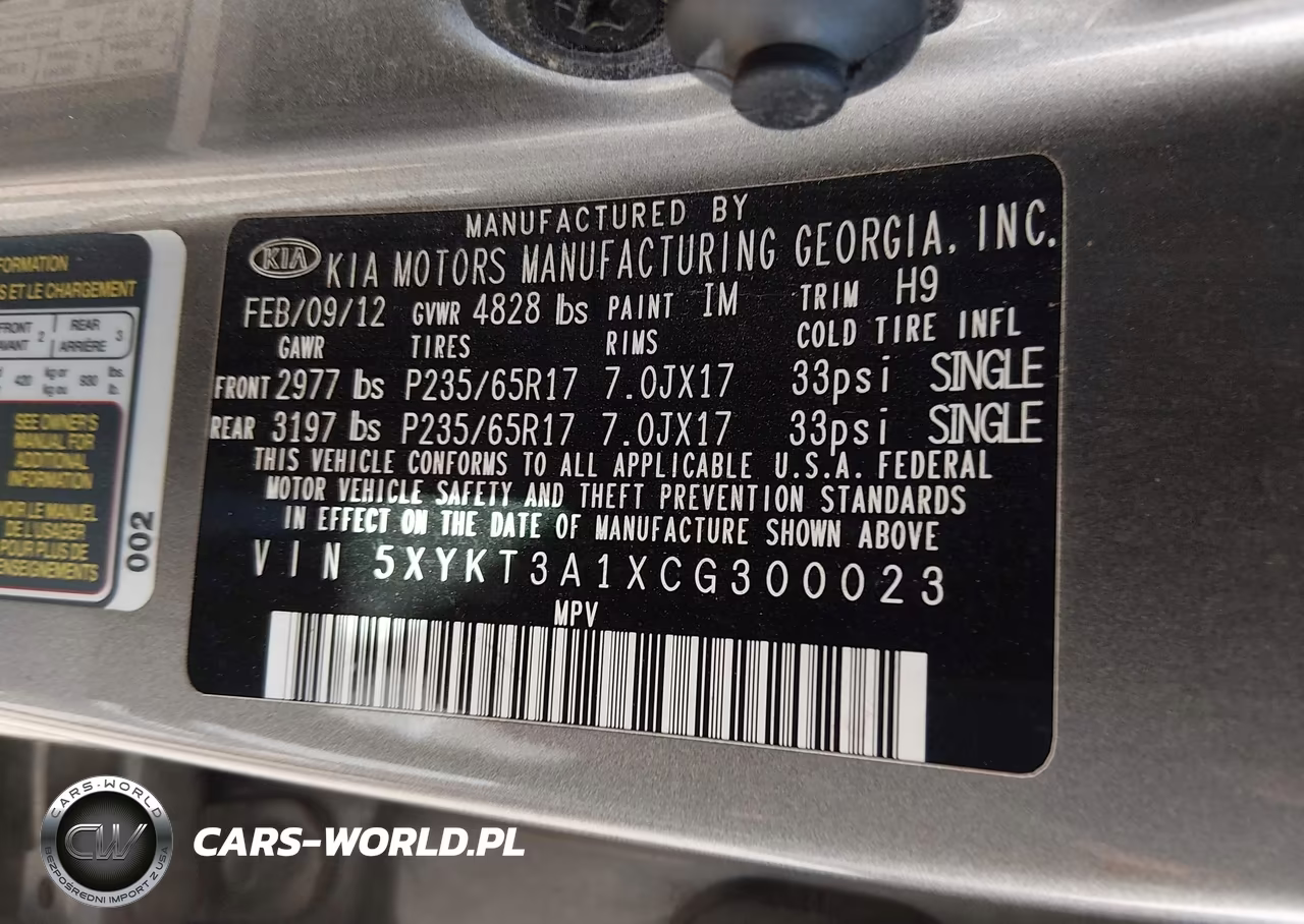 2012 Kia Sorento Lx VIN:5XYKT3A1XCG300023 - 9