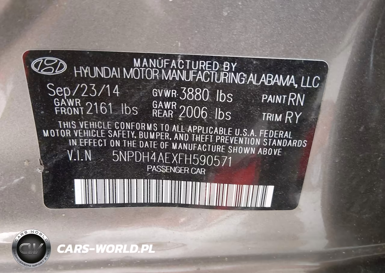 2015 Hyundai Elantra Se VIN:5NPDH4AEXFH590571 - 9