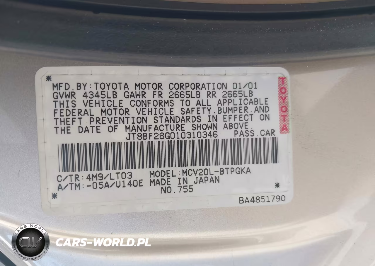 2001 Lexus Es 300 VIN:JT8BF28G010310346 - 9