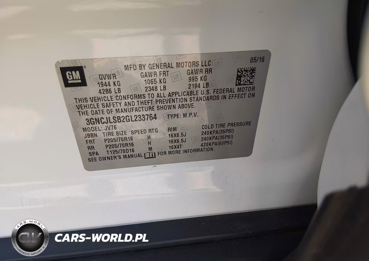 2016 Chevrolet Trax Lt VIN:3GNCJLSB2GL233764 - 9