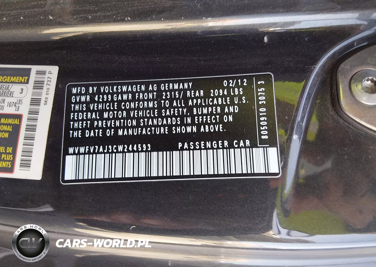 2012 Volkswagen Gti 2-Door VIN:WVWFV7AJ3CW244593 - 8