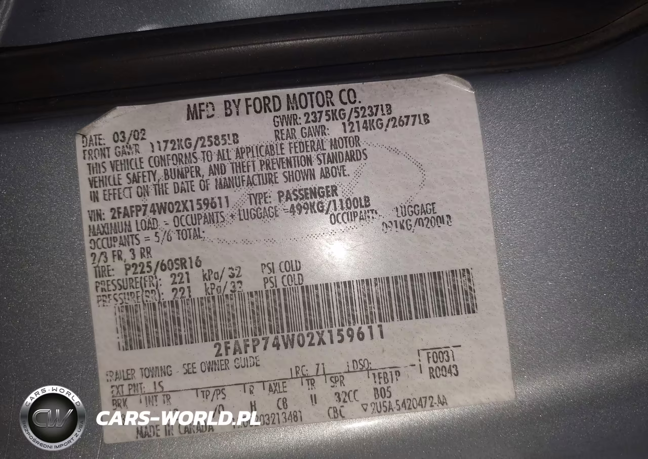 2002 Ford Crown Victoria Lx VIN:2FAFP74W02X159611 - 9