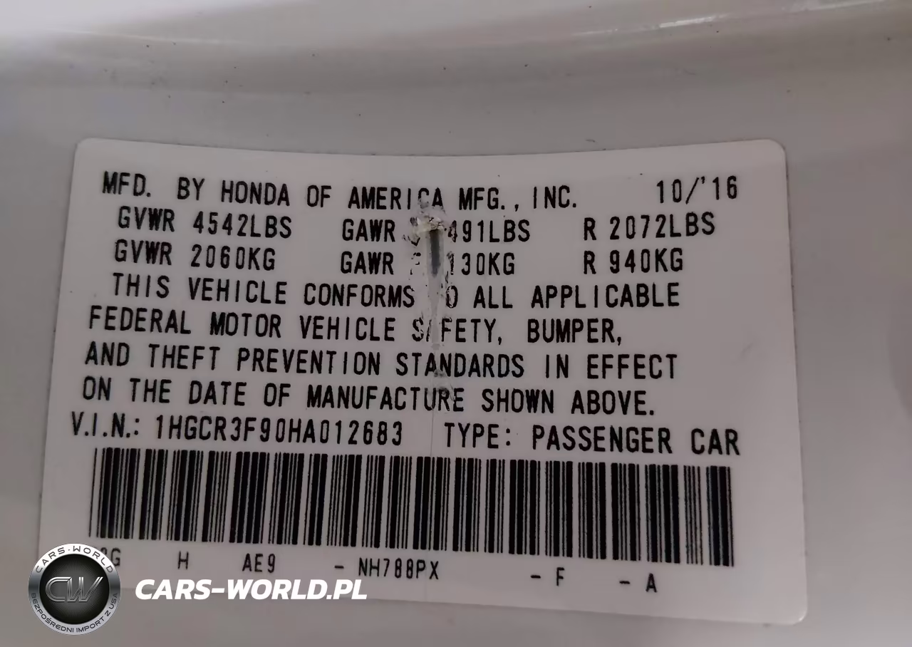 2017 Honda Accord Touring V6 VIN:1HGCR3F90HA012683 - 9
