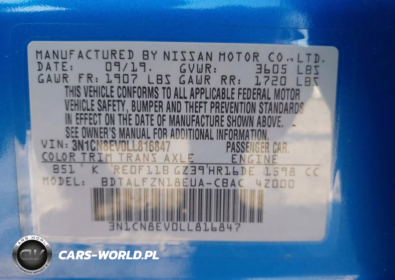 2020 Nissan Versa Sv Xtronic Cvt VIN:3N1CN8EV0LL816847 - 9