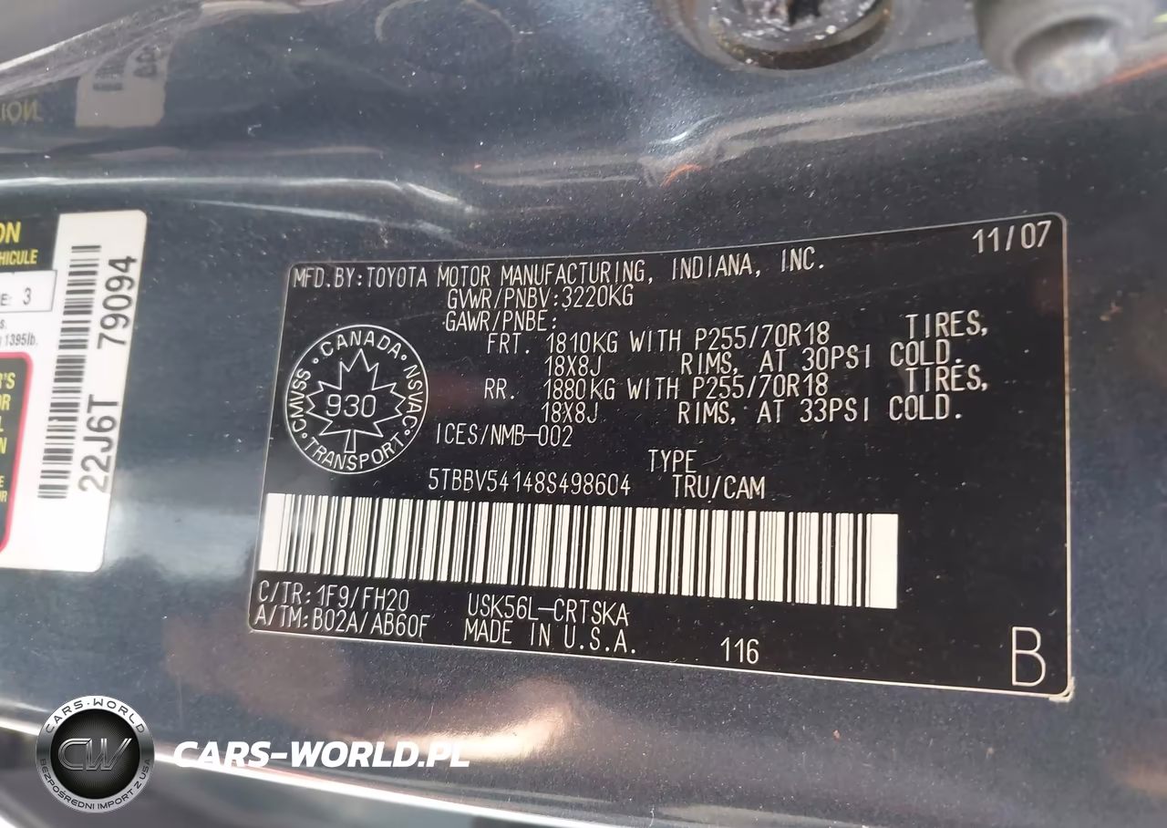 2008 Toyota Tundra Sr5 5.7L V8 VIN:5TBBV54148S498604 - 9
