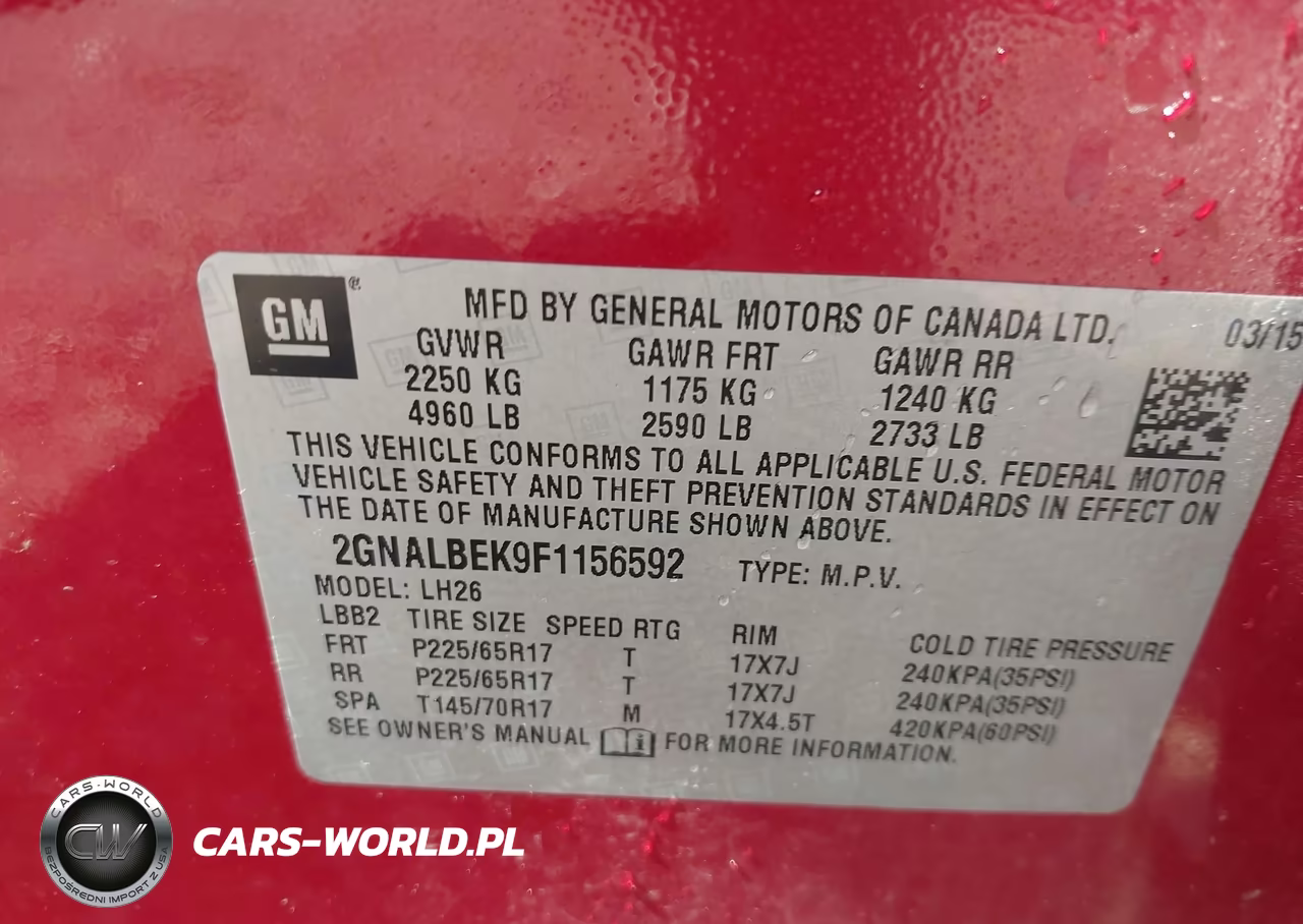 2015 Chevrolet Equinox 1Lt VIN:2GNALBEK9F1156592 - 9