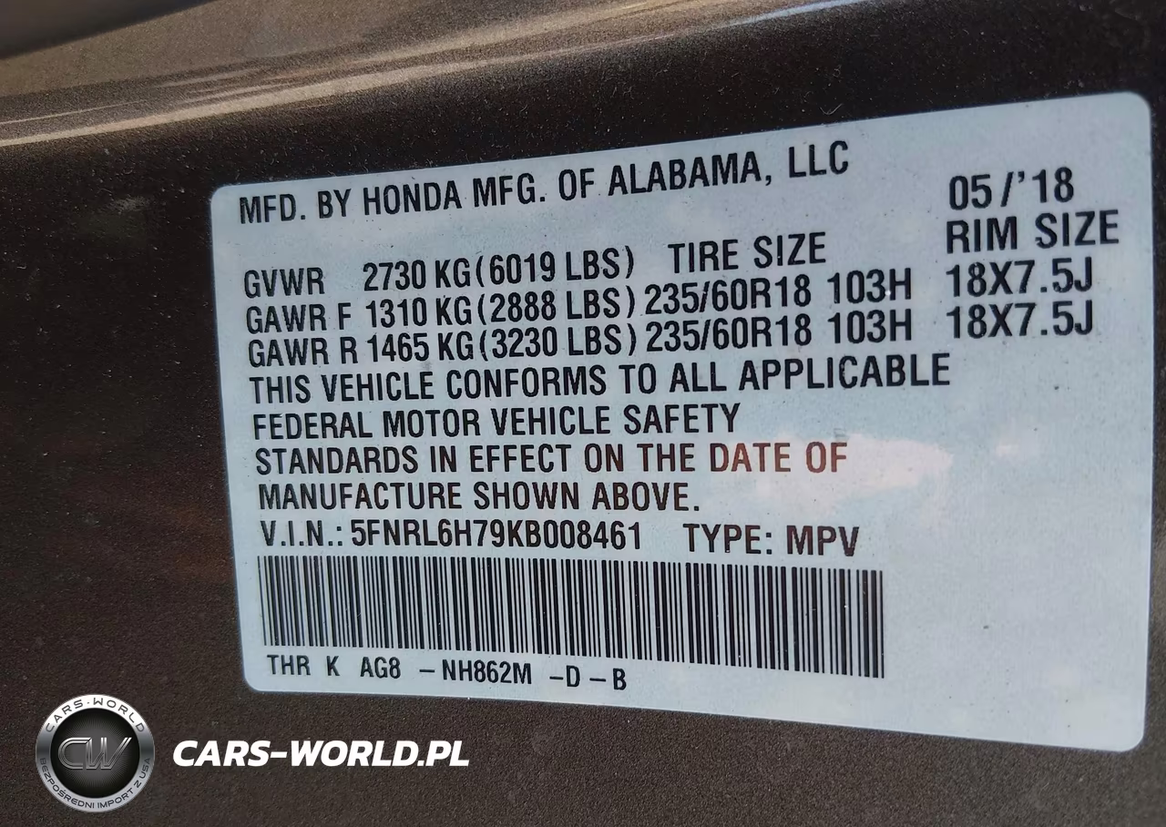 2019 Honda Odyssey Ex-L VIN:5FNRL6H79KB008461 - 9