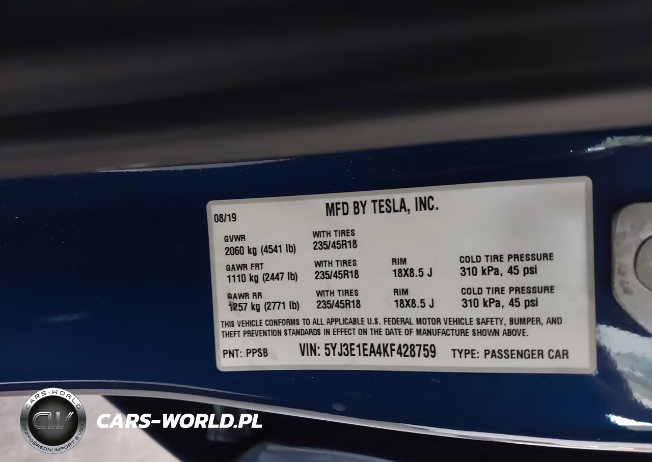 2019 Tesla Model 3 Long Range-Mid Range-Standard Range-Standard Range Plus VIN:5YJ3E1EA4KF428759 - 9