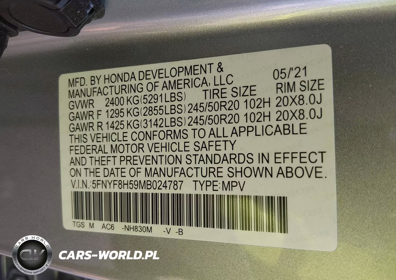 2021 Honda Passport Awd Ex-L VIN:5FNYF8H59MB024787 - 9