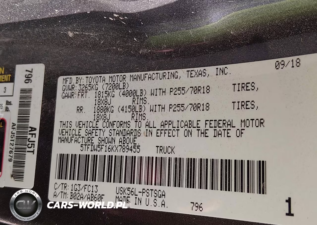 2019 Toyota Tundra Sr5 5.7L V8 VIN:5TFDW5F16KX789455 - 9