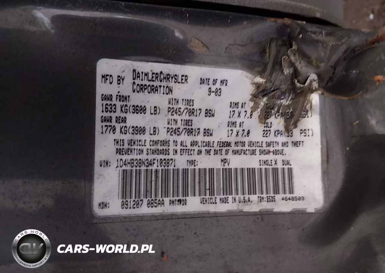 2004 Dodge Durango St VIN:1D4HB38N34F103871 - 9