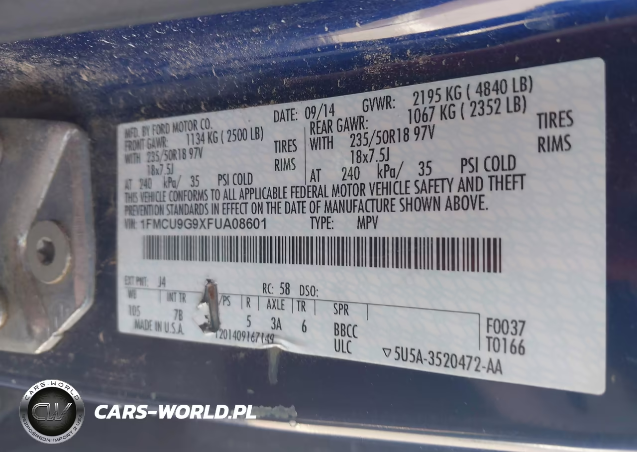 2015 Ford Escape Se VIN:1FMCU9G9XFUA08601 - 9