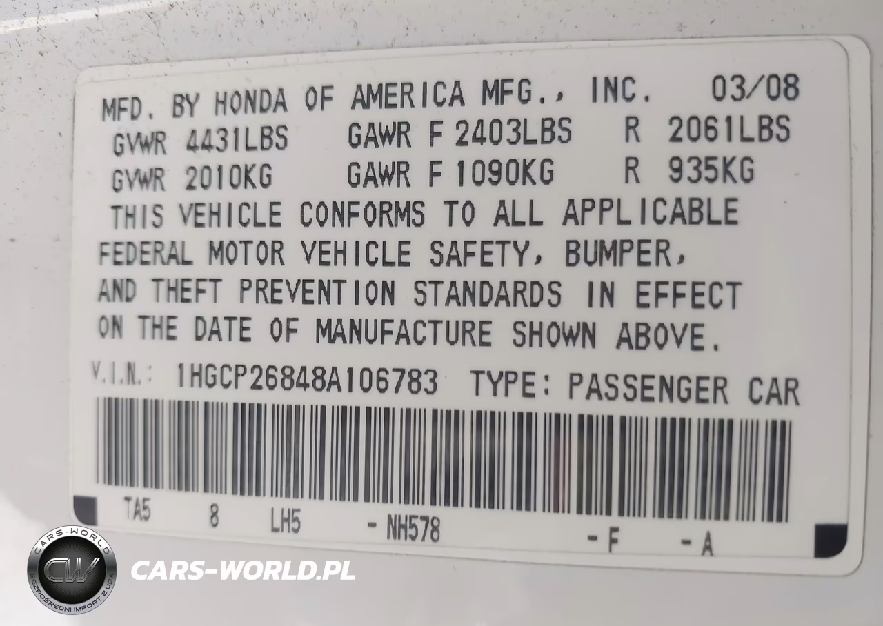 2008 Honda Accord 2.4 Ex-L VIN:1HGCP26848A106783 - 9