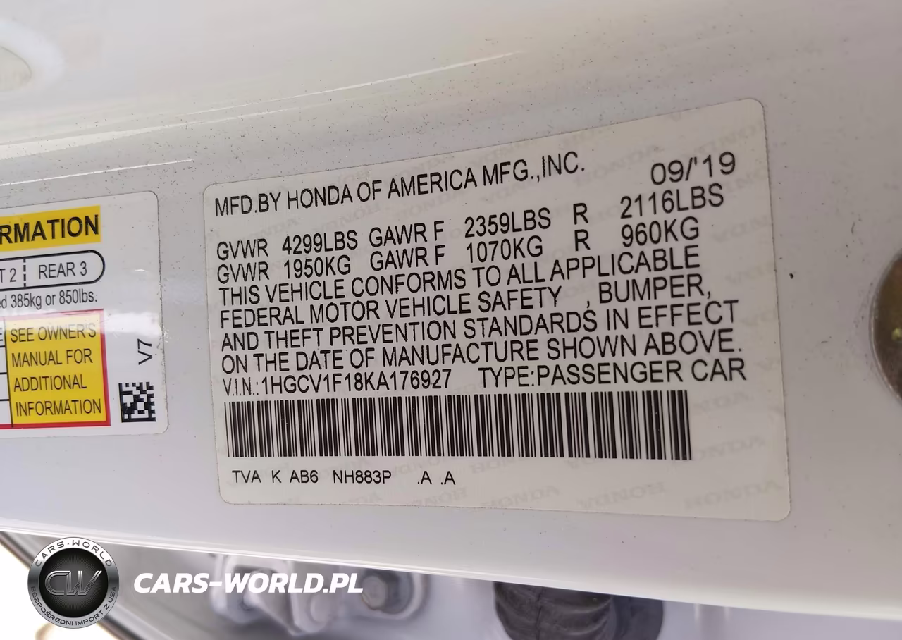 2019 Honda Accord Lx VIN:1HGCV1F18KA176927 - 9