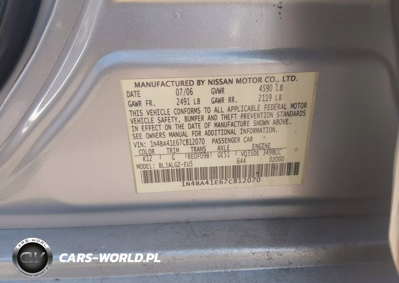 2007 Nissan Maxima 3.5 Sl VIN:1N4BA41E67C812070 - 9