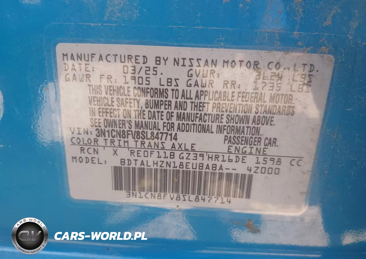 2025 Nissan Versa 1.6 Sr VIN:3N1CN8FV8SL847714 - 9