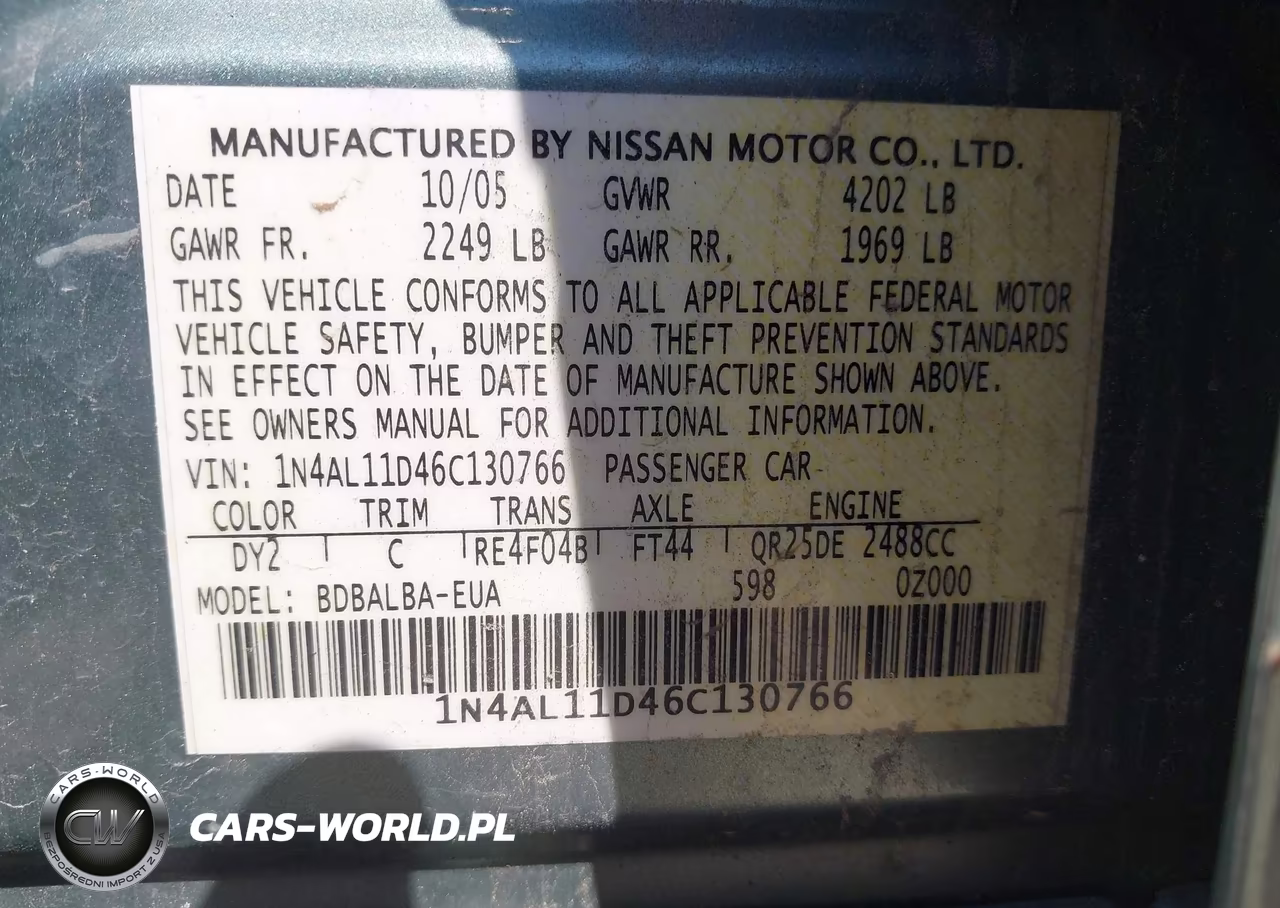 2006 Nissan Altima 2.5 S VIN:1N4AL11D46C130766 - 9