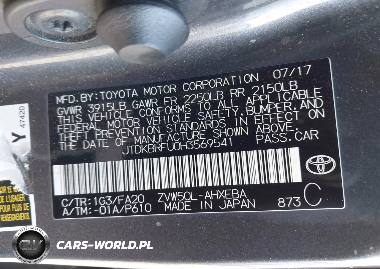 2017 Toyota Prius Two VIN:JTDKBRFU0H3569541 - 9