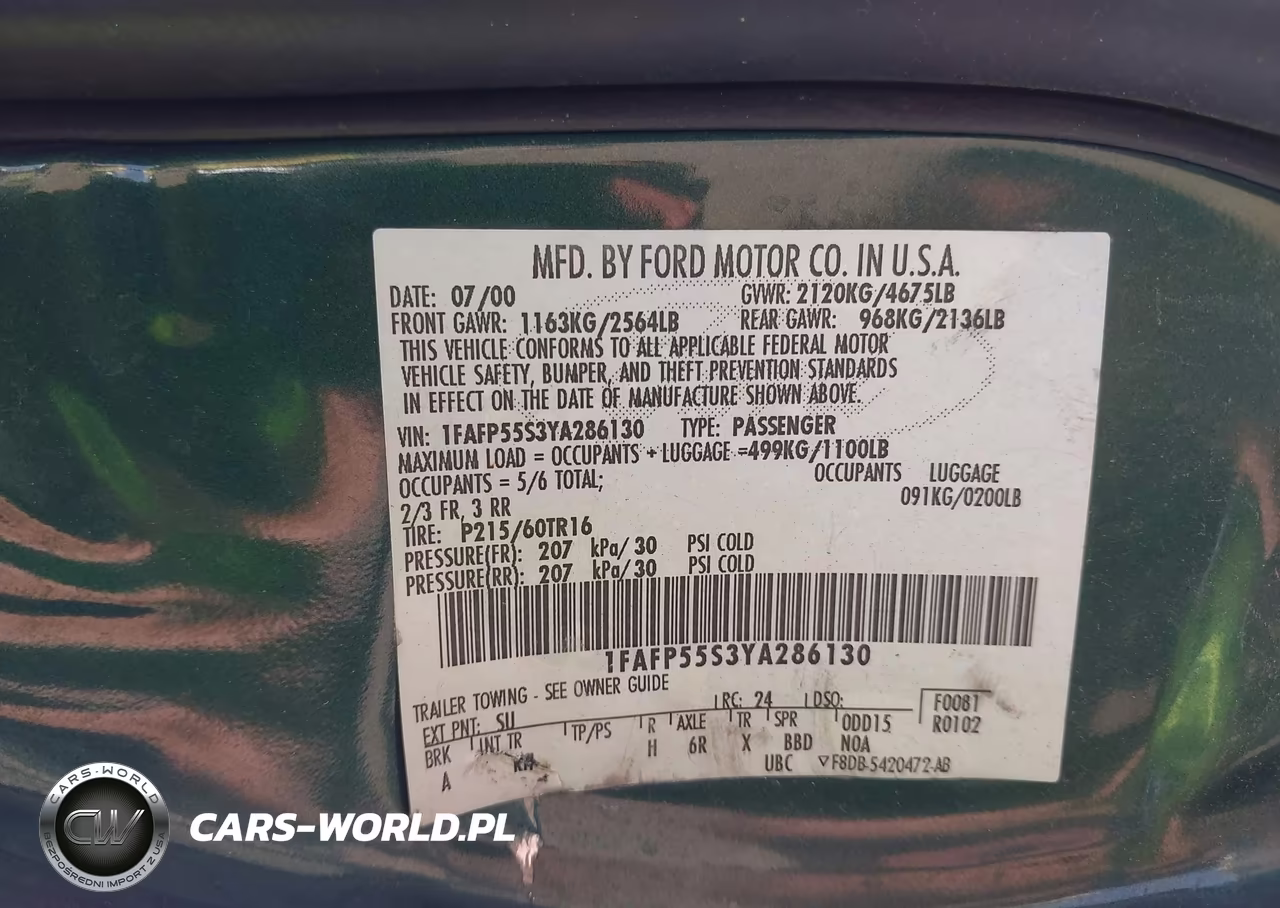 2000 Ford Taurus Ses VIN:1FAFP55S3YA286130 - 9